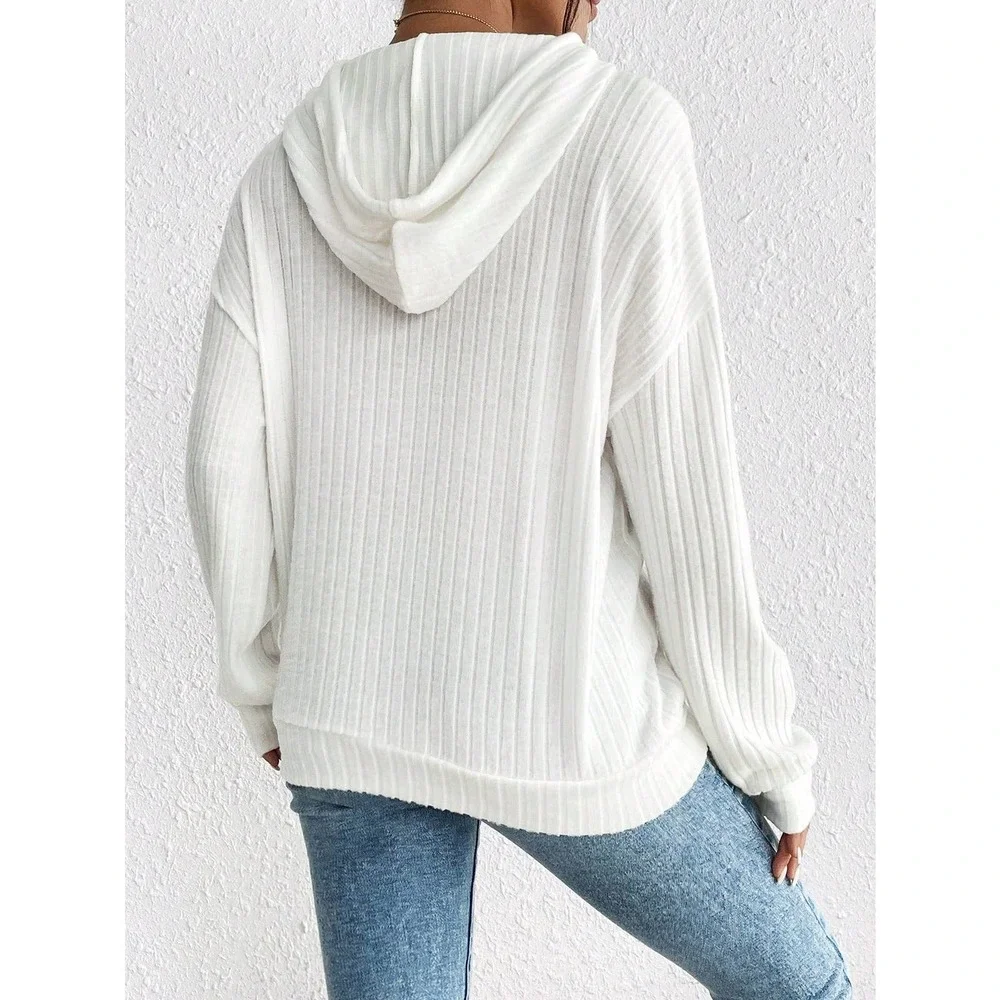 ❗️ minimalist Kangaroo Pocket Drop Shoulder Drawstring Hoodie - Picture 6 of 10